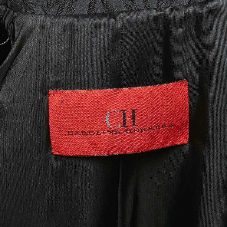 Pre Owned Carolina Herrera Black Textured Crepe Double Breasted Mid-Length Coat S