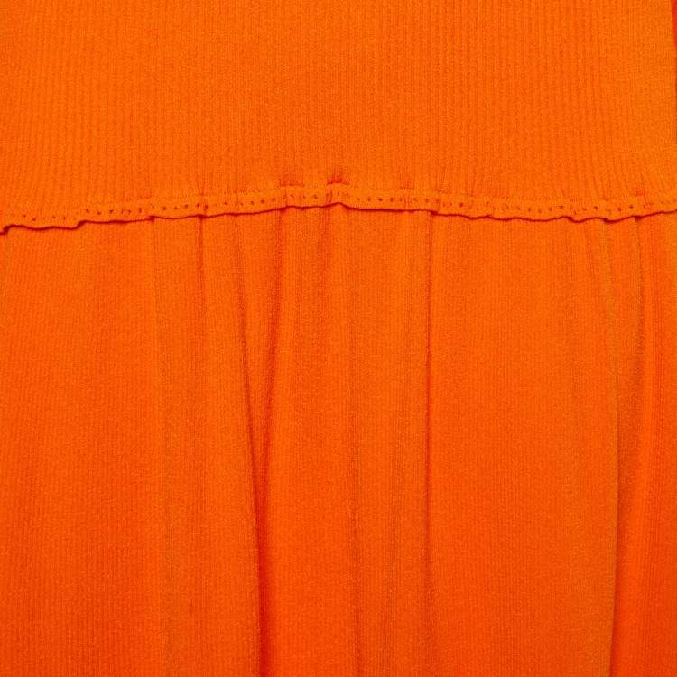 Pre Owned Carolina Herrera Orange Rib Knit Tiered Long Dress S