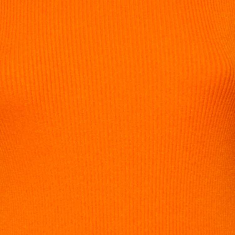 Pre Owned Carolina Herrera Orange Rib Knit Tiered Long Dress S