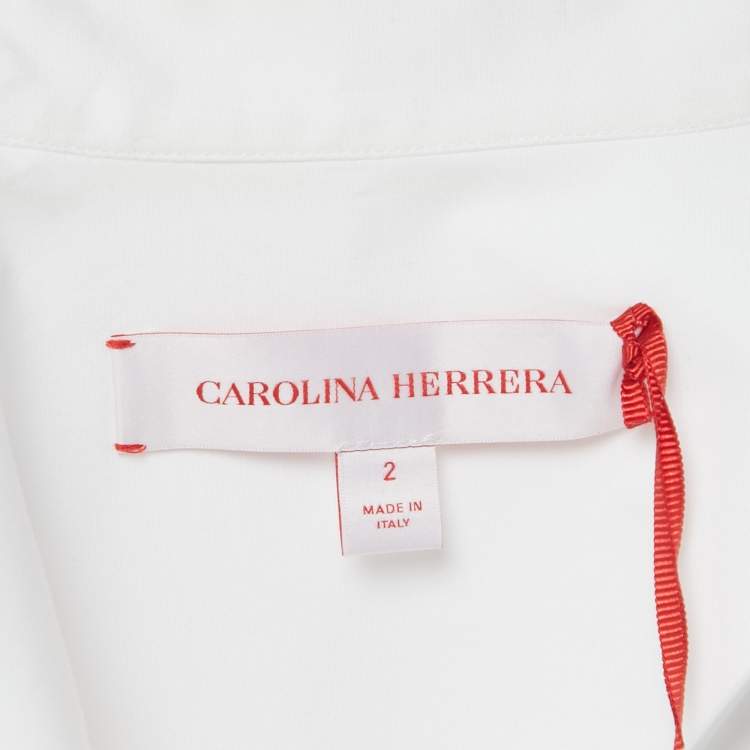 Pre Owned Carolina Herrera White Cotton Oversized High Side Blouse S