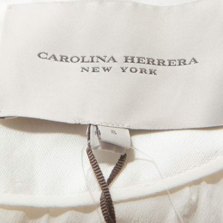 Pre Owned Carolina Herrera Ivory and Black Silk Blend Panel Flared Gown M