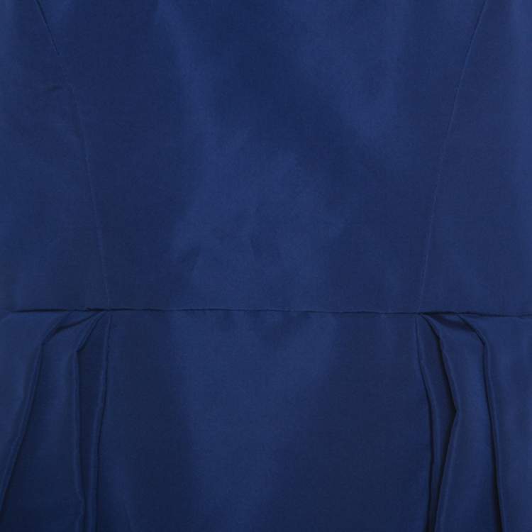 Pre Owned Carolina Herrera Blue Silk Off Shoulder Gown XL