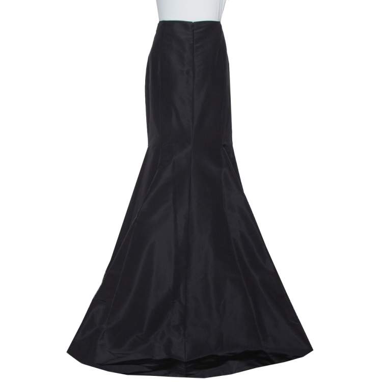 Pre Owned Carolina Herrera Black Silk Fit & Flare Long Skirt L
