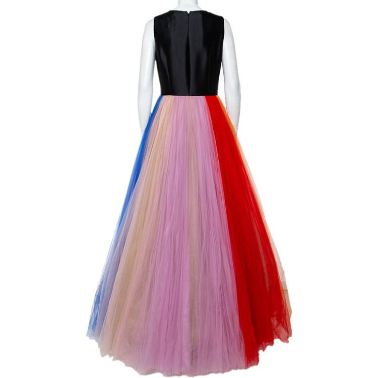 Pre Owned Carolina Herrera Multicolor Tulle Sleeveless Gown M