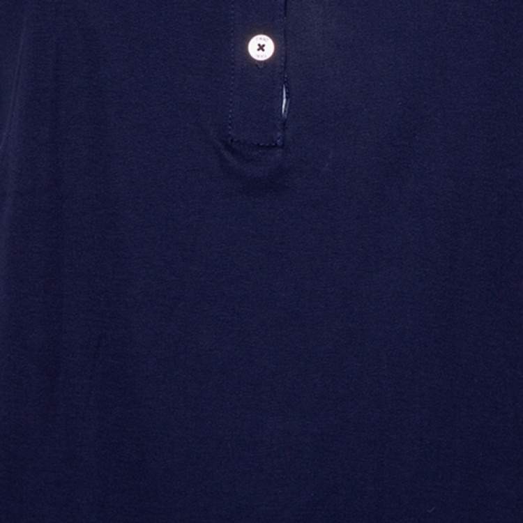 Pre Owned Carolina Herrera Indigo Cotton Check Trim Detail Polo T-Shirt L