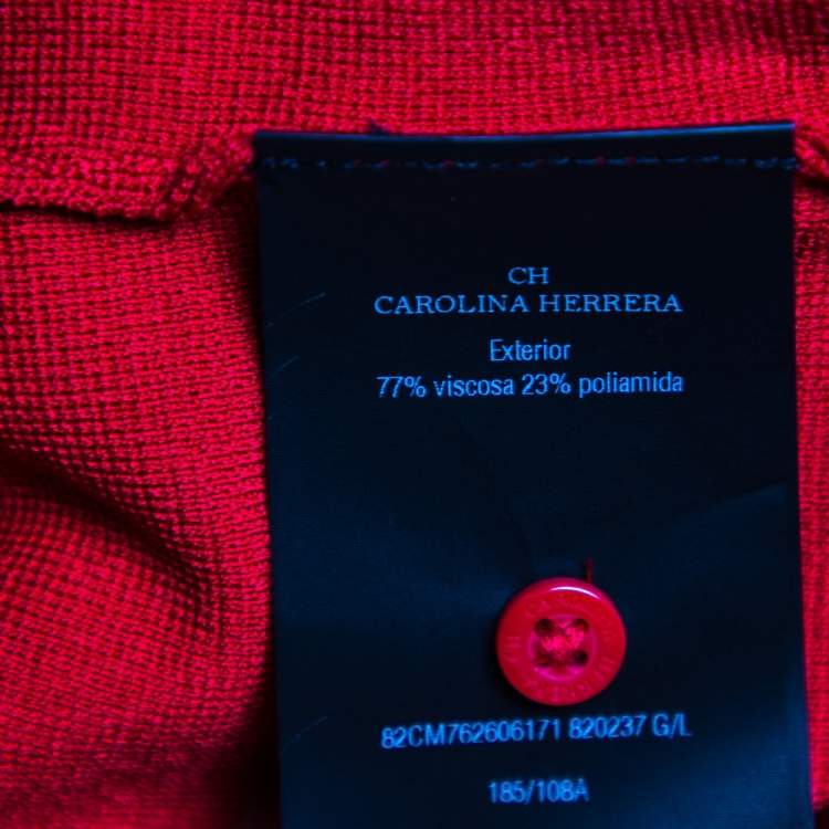 Pre Owned CH Carolina Herrera Red Knit Buttoned Bow Neck Detail Cape Cardigan L