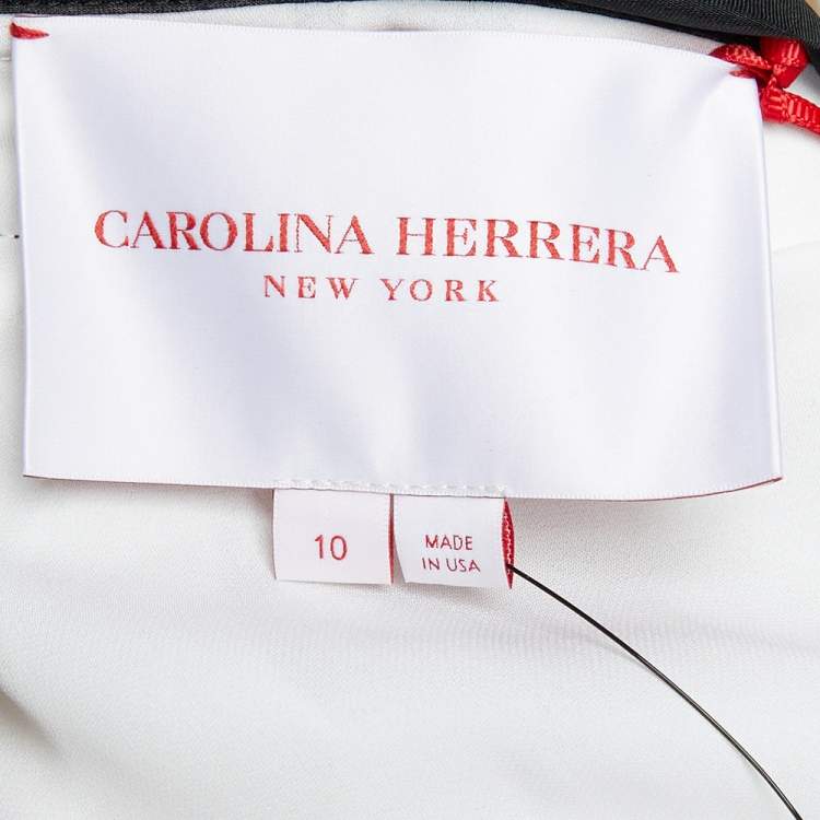 Pre Owned Carolina Herrera White Silk Winged Contrast Yoke Detail Flared Gown L