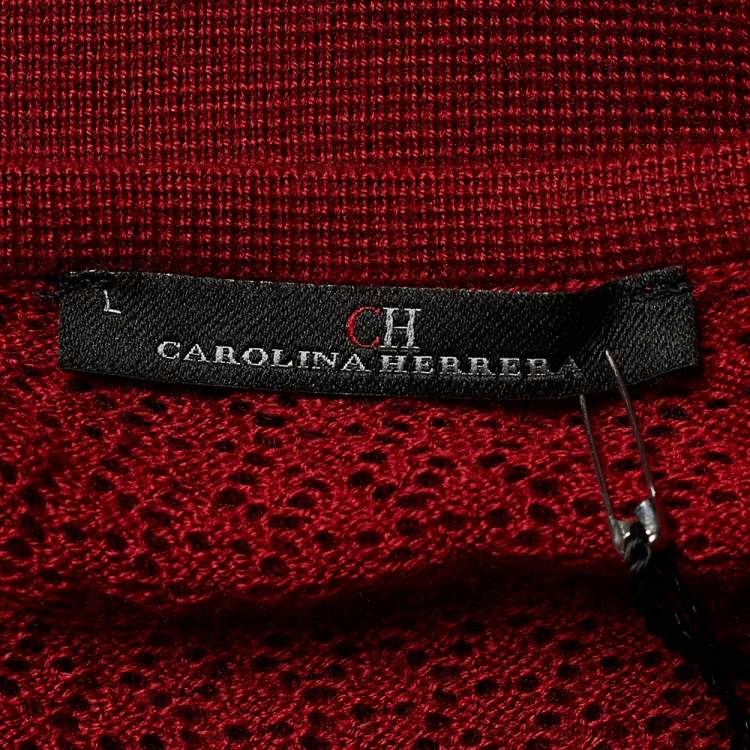 Pre Owned CH Carolina Herrera Burgundy Wool Knit Bow Detail Sleeveless Dress L