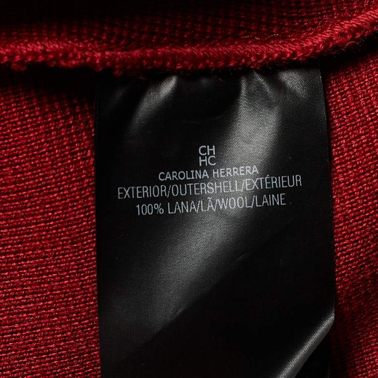 Pre Owned CH Carolina Herrera Burgundy Wool Knit Bow Detail Sleeveless Dress L