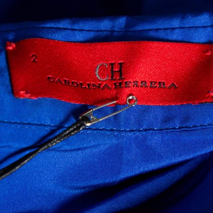 Pre Owned Carolina Herrera Royal Blue Taffeta Pocketed Flared Shirt Dress S