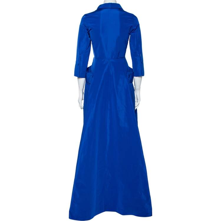Pre Owned Carolina Herrera Royal Blue Taffeta Pocketed Flared Shirt Dress S