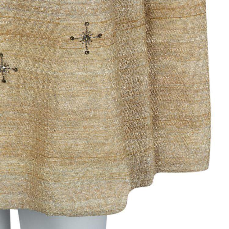 Pre Owned Carolina Herrera Beige Ombre Raw Silk Embellished Strapless Dress M
