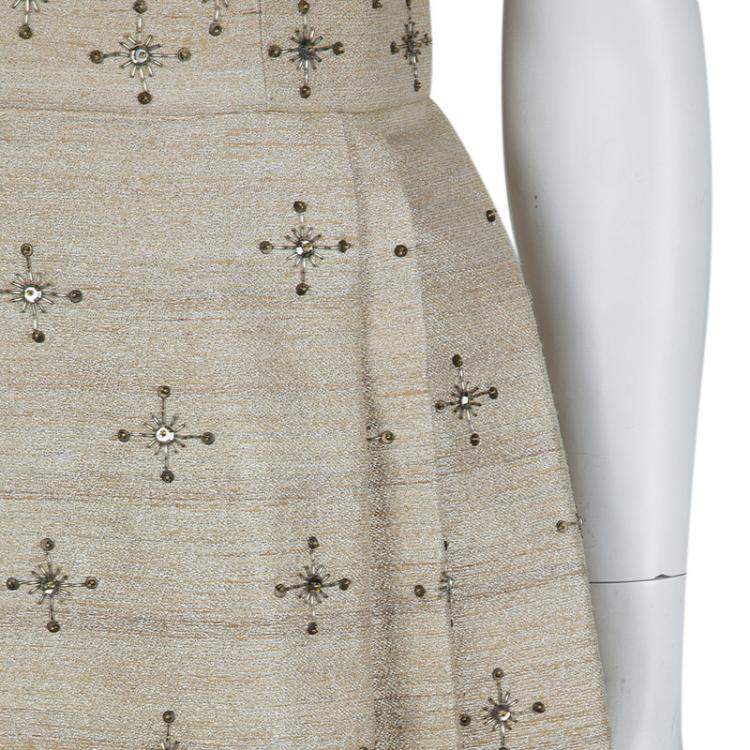 Pre Owned Carolina Herrera Beige Ombre Raw Silk Embellished Strapless Dress M