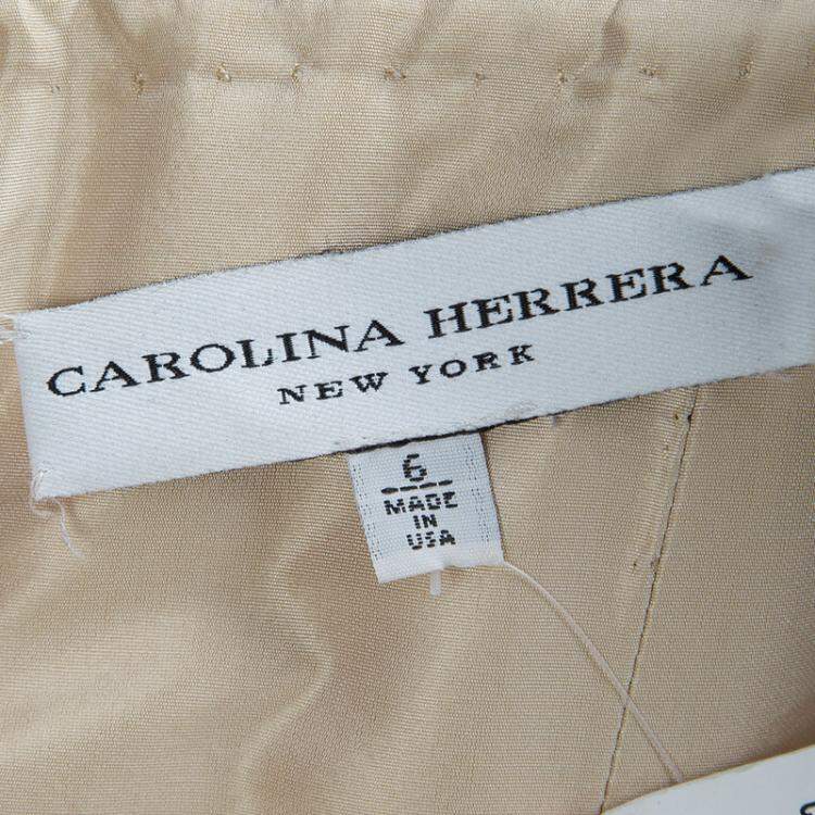 Pre Owned Carolina Herrera Beige Ombre Raw Silk Embellished Strapless Dress M
