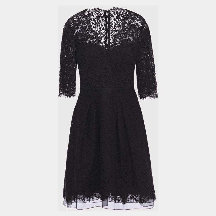 Pre Owned Carolina Herrera Black Floral Lace MIni Dress S/M (US 8)