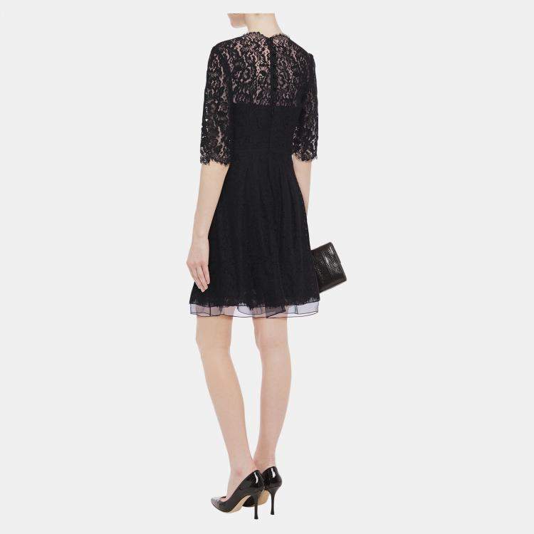 Pre Owned Carolina Herrera Black Floral Lace MIni Dress S/M (US 8)