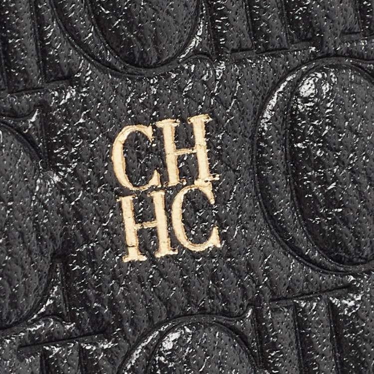 Pre Owned Carolina Herrera Monogram Embossed Leather Chain Card Case 