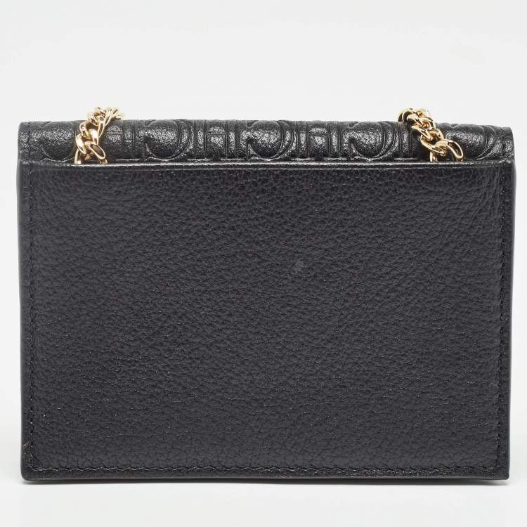 Pre Owned Carolina Herrera Monogram Embossed Leather Chain Card Case 