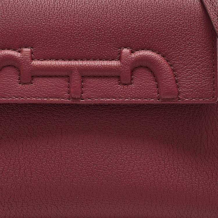 Pre Owned Carolina Herrera Burgundy Leather Tiny Doma Insignia Top Handle Bag