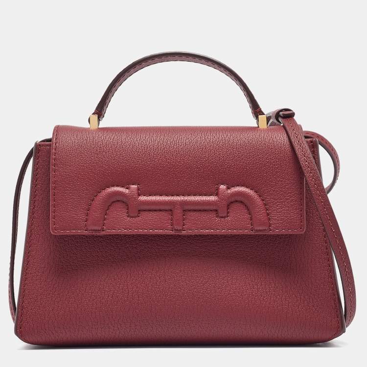 Pre Owned Carolina Herrera Burgundy Leather Tiny Doma Insignia Top Handle Bag