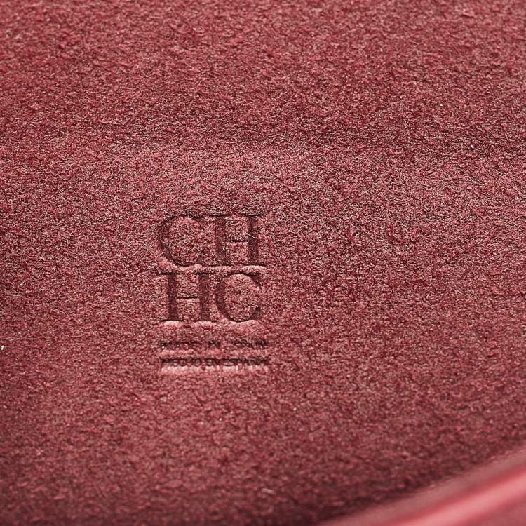 Pre Owned Carolina Herrera Burgundy Leather Tiny Doma Insignia Top Handle Bag