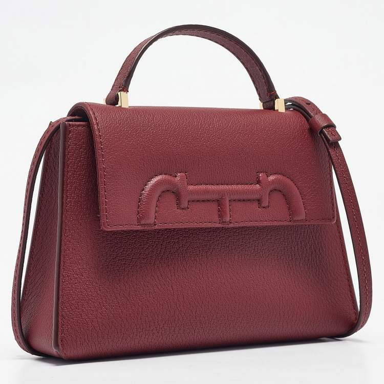 Pre Owned Carolina Herrera Burgundy Leather Tiny Doma Insignia Top Handle Bag