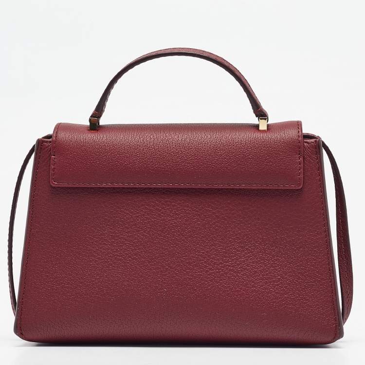 Pre Owned Carolina Herrera Burgundy Leather Tiny Doma Insignia Top Handle Bag