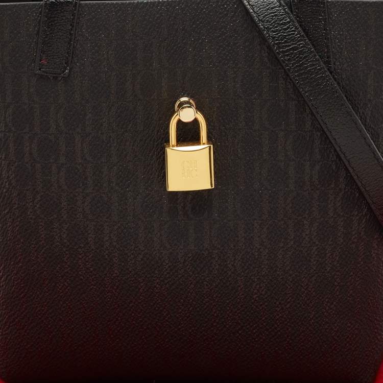 Pre Owned Carolina Herrera Black Monogram Coated Canvas and Leather Small Matryoshka Locked Tote