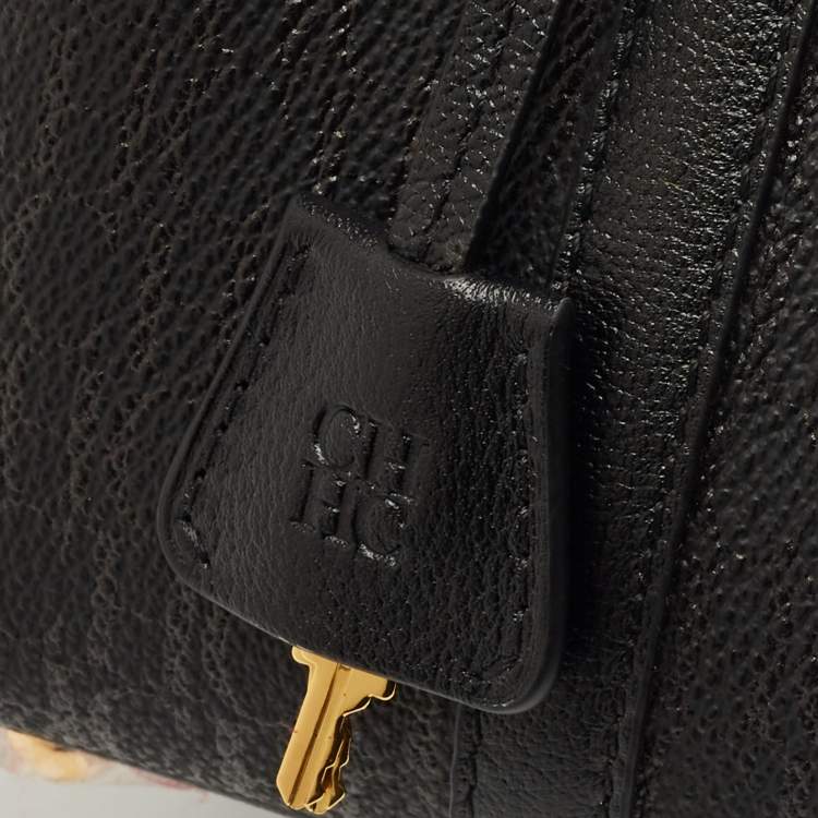 Pre Owned Carolina Herrera Black Monogram Coated Canvas and Leather Small Matryoshka Locked Tote