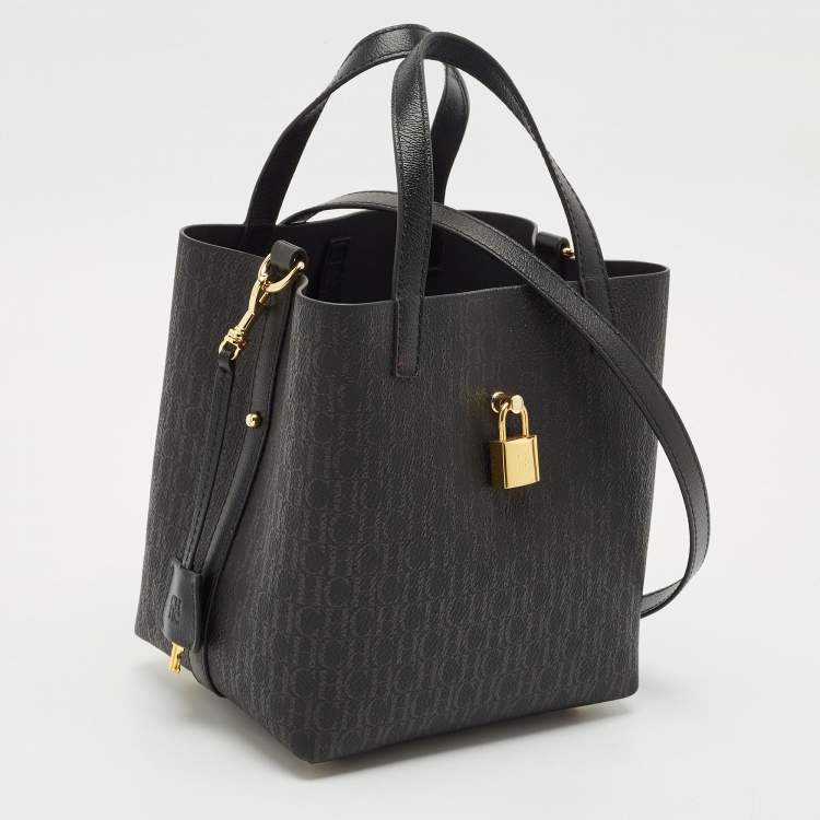 Pre Owned Carolina Herrera Black Monogram Coated Canvas and Leather Small Matryoshka Locked Tote