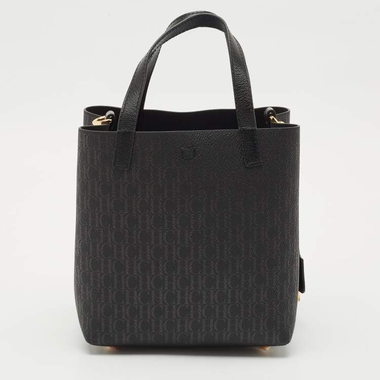 Pre Owned Carolina Herrera Black Monogram Coated Canvas and Leather Small Matryoshka Locked Tote
