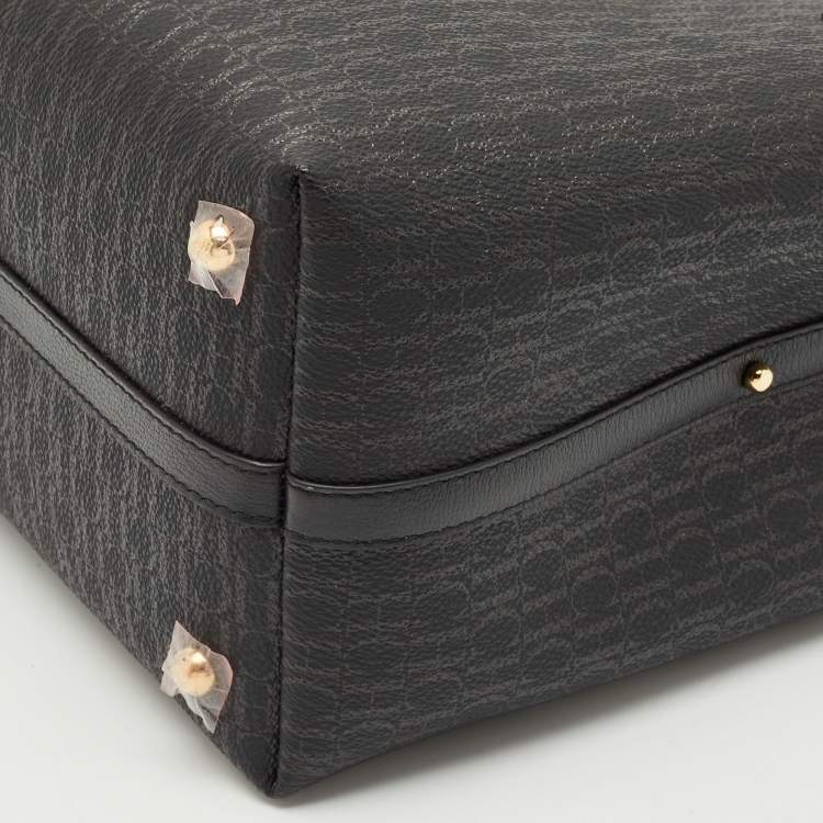 Pre Owned Carolina Herrera Black Monogram Coated Canvas and Leather Small Matryoshka Locked Tote