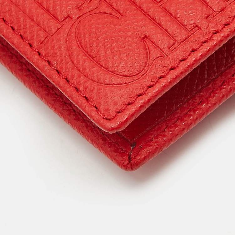 Pre Owned Carolina Herrera Red Monogram Embossed Leather Bifold Long Wallet