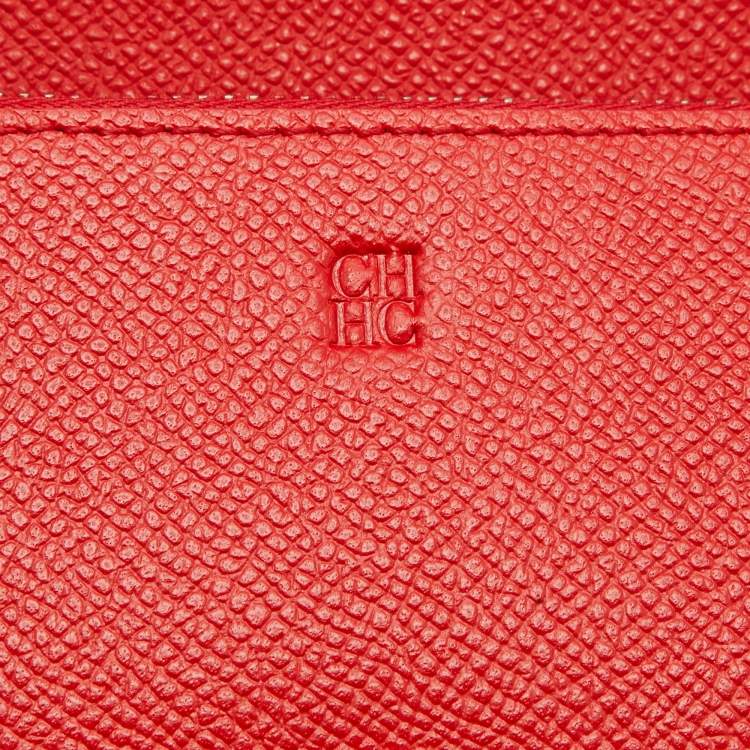 Pre Owned Carolina Herrera Red Monogram Embossed Leather Bifold Long Wallet