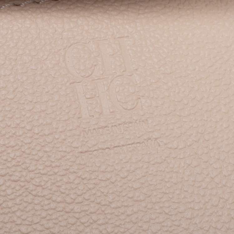 Pre Owned Carolina Herrera Beige/Green Wave Detailed Leather Vendome Tote