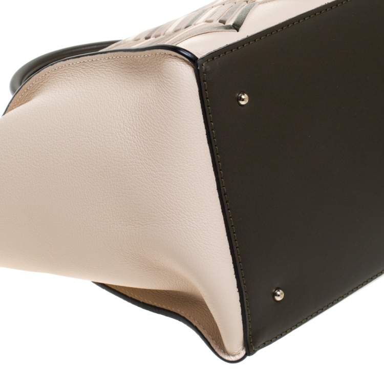 Pre Owned Carolina Herrera Beige/Green Wave Detailed Leather Vendome Tote