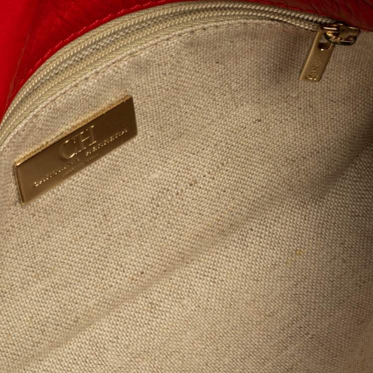 Pre Owned Carolina Herrera Red Leather Envelope Clutch