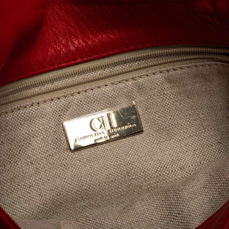 Pre Owned Carolina Herrera Red Leather Envelope Clutch