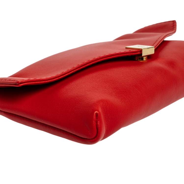 Pre Owned Carolina Herrera Red Leather Envelope Clutch