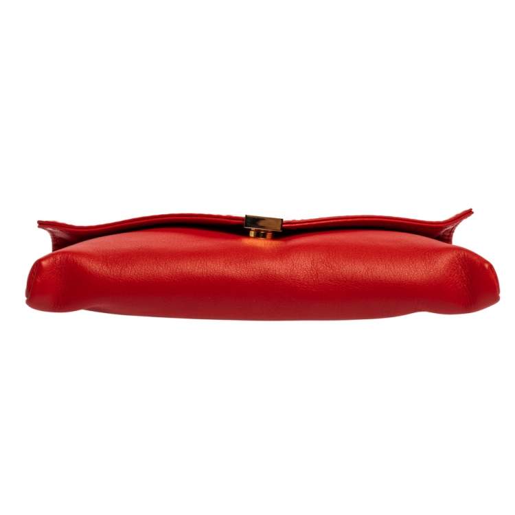 Pre Owned Carolina Herrera Red Leather Envelope Clutch