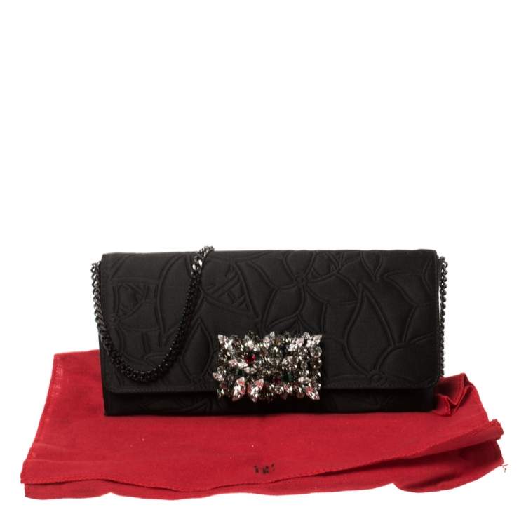 Pre Owned Carolina Herrera Black Satin Crystal Embellished Clutch