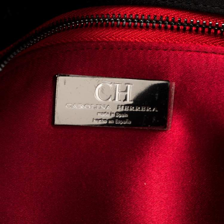 Pre Owned Carolina Herrera Black Satin Crystal Embellished Clutch