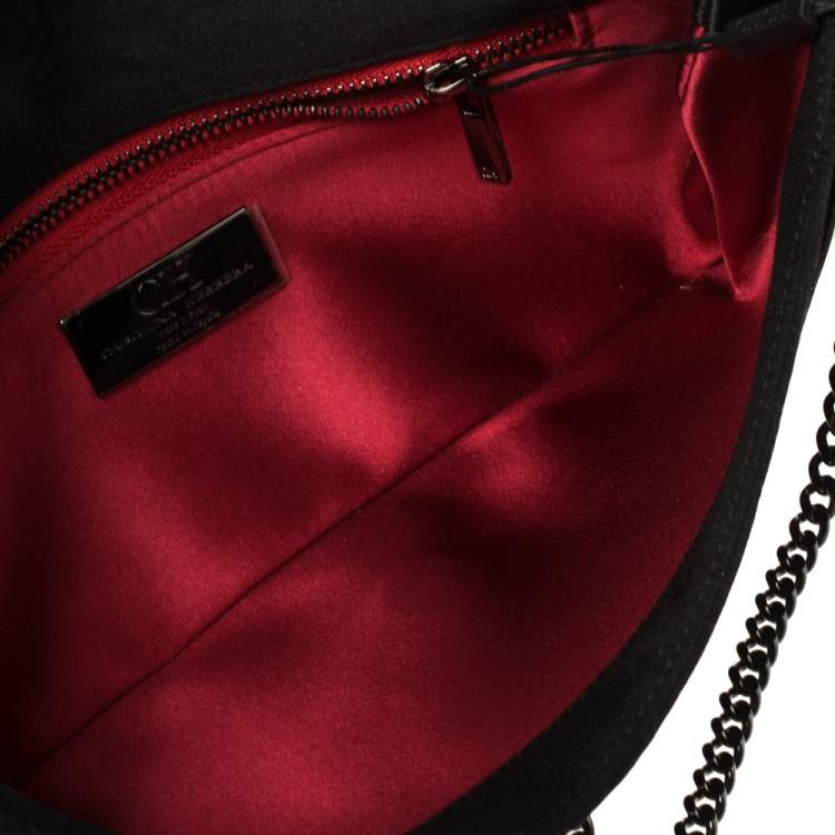 Pre Owned Carolina Herrera Black Satin Crystal Embellished Clutch