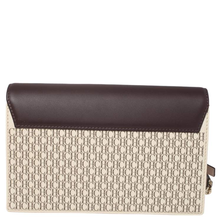 Pre Owned Carolina Herrera Multicolor Signature Coated Canvas and Leather Flap Shoulder Bag