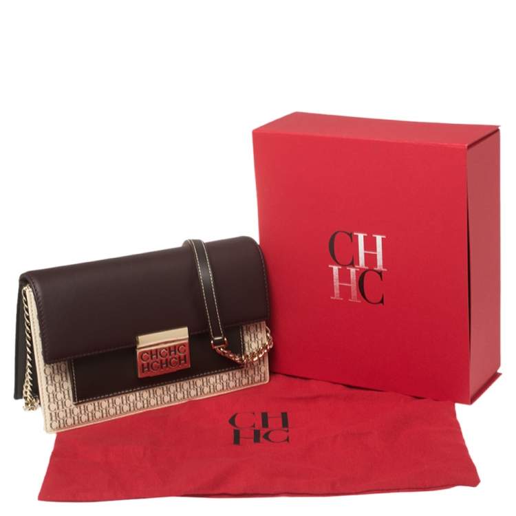 Pre Owned Carolina Herrera Multicolor Signature Coated Canvas and Leather Flap Shoulder Bag