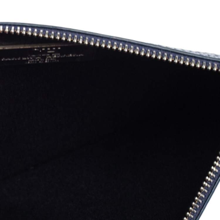 مملوكة مسبقًا Carolina Herrera Metallic Blue Micro Monogram Embossed Leather Wristlet Pouch