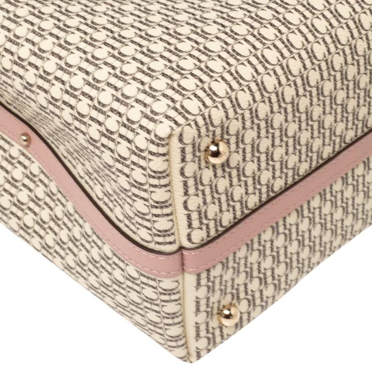 Pre Owned Carolina Herrera Pink/Beige Monogram Coated Canvas and Leather Matryoshka Padlock Tote