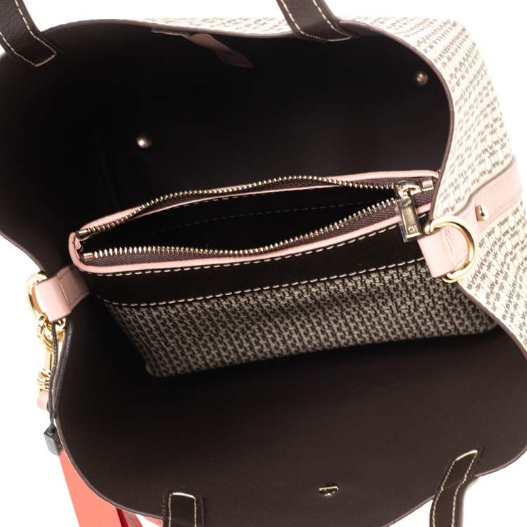 Pre Owned Carolina Herrera Pink/Beige Monogram Coated Canvas and Leather Matryoshka Padlock Tote