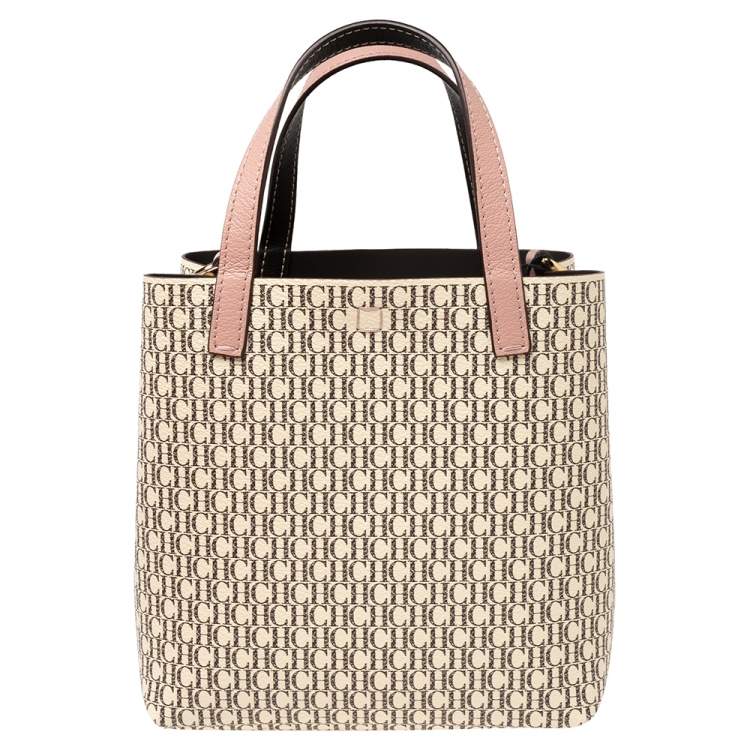 Pre Owned Carolina Herrera Pink/Beige Monogram Coated Canvas and Leather Matryoshka Padlock Tote
