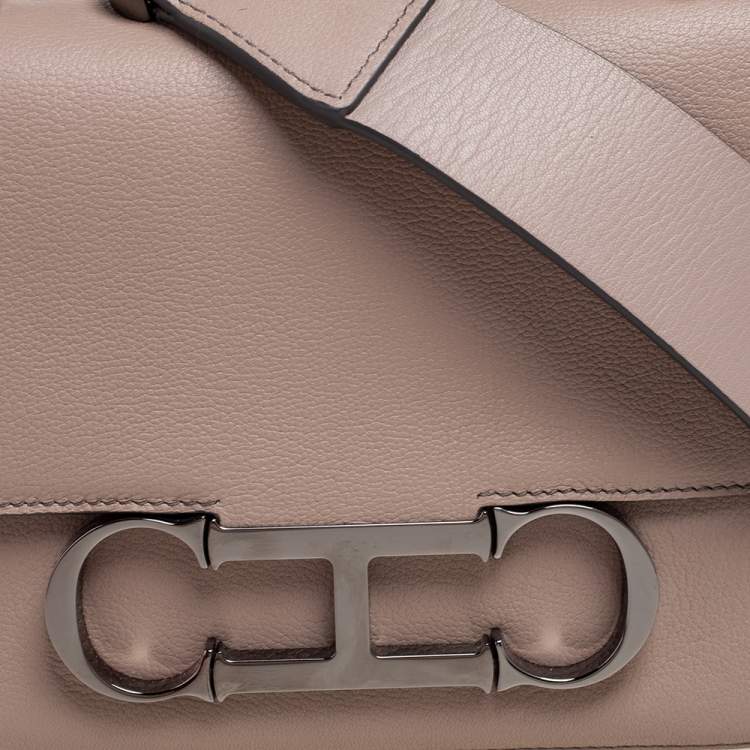 Pre Owned Carolina Herrera Grey Leather Medium Initials Insignia Shoulder Bag